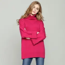 Двойной толстый высокий воротник кашемировый свитер женский свободный свитер дикий кучи ворс розы Красный свитер