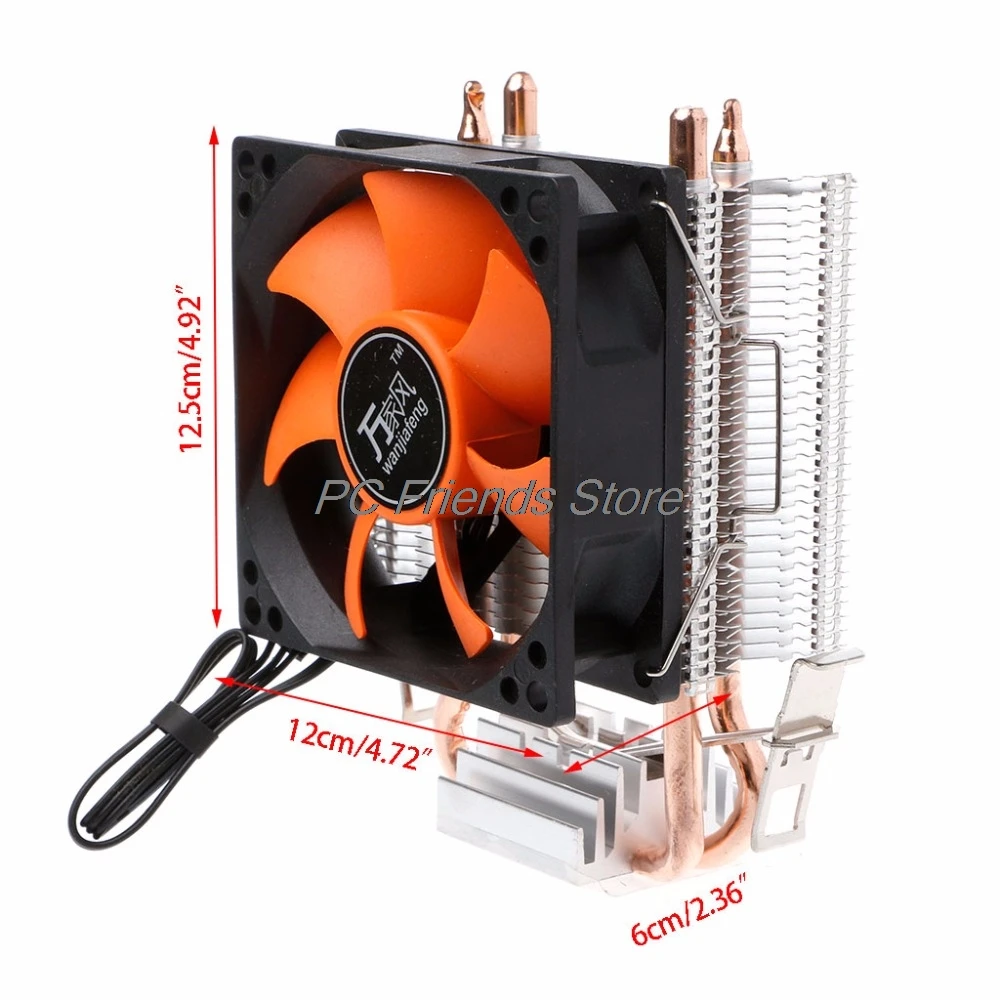 2 Heatpipe Aluminium PC CPU Cooler Cooling Fan For Intel 775/1155 AMD 754/AM2