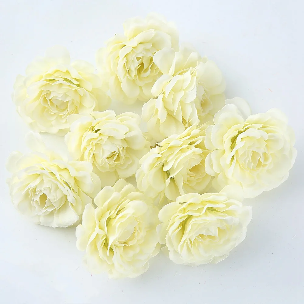 10 шт./лот, искусственный цветок, 5 см, шелковая голова розы, для свадебной вечеринки, украшение дома, сделай сам, цветок, стена, скрапбук, Подарочная коробка, ремесла - Цвет: Молочно-Белый