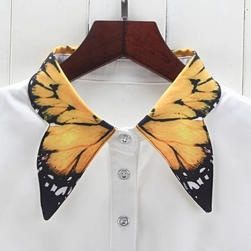 Женское однотонное ожерелье-чокер с принтом бабочки на лацкане, рубашка с фальшивым воротником W715