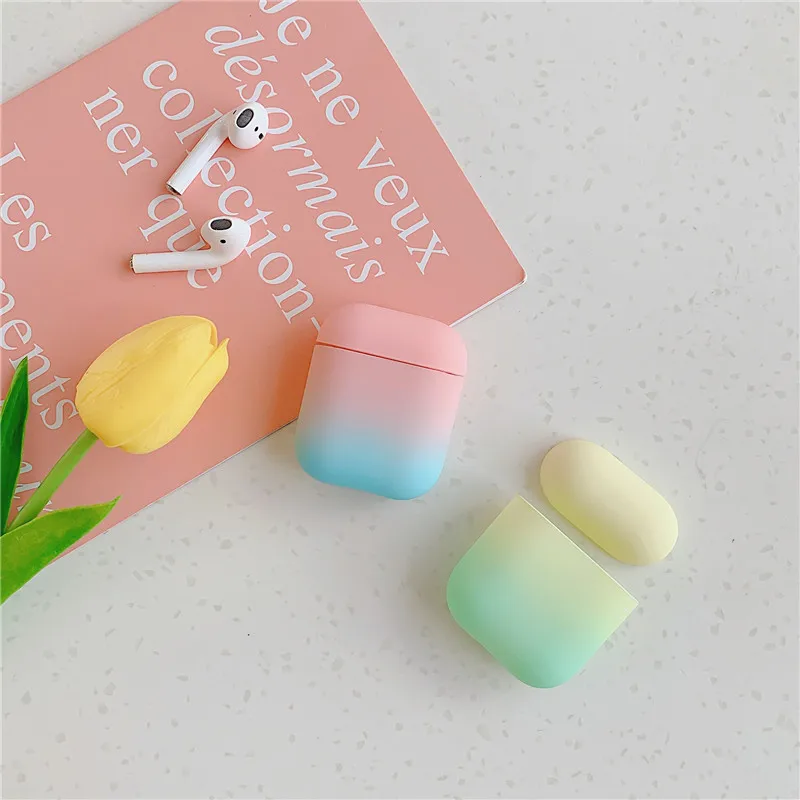 

Candy colour bluetooth headset cover for apple airpods case hard PC gradient rainbow wireless headphone earphone charging box