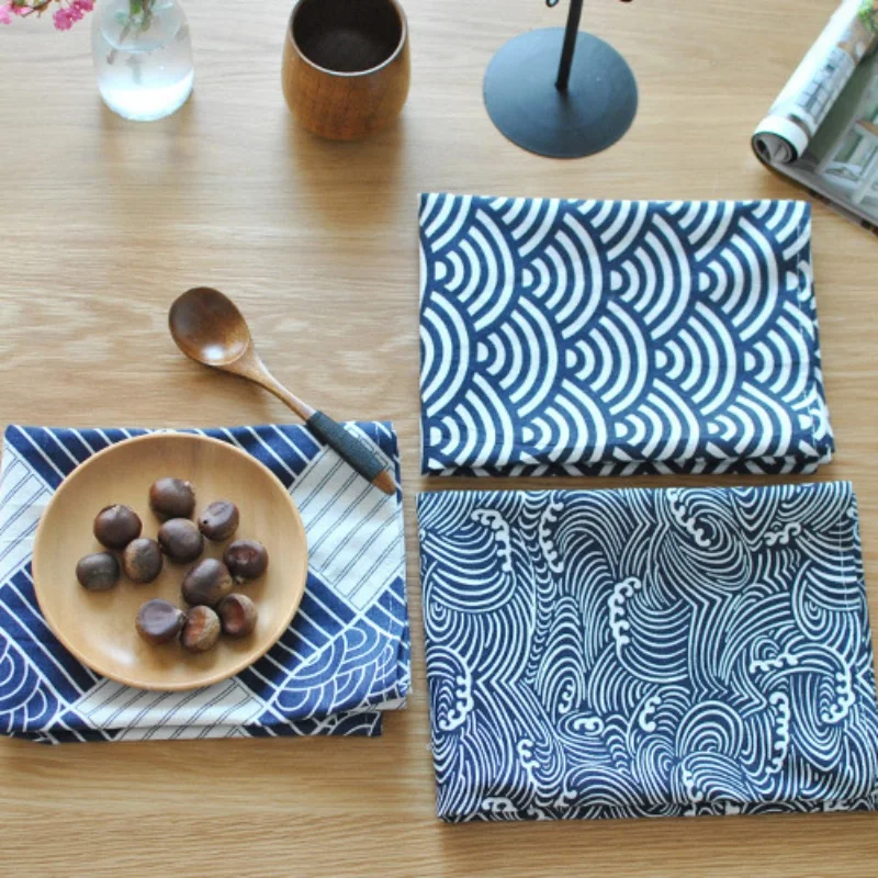 

3 Designs Japan Style Wave Sushi Dessert Table Towels Kitchen Dishcloth Placemats Dining Cotton Linen Braided Table Placemats