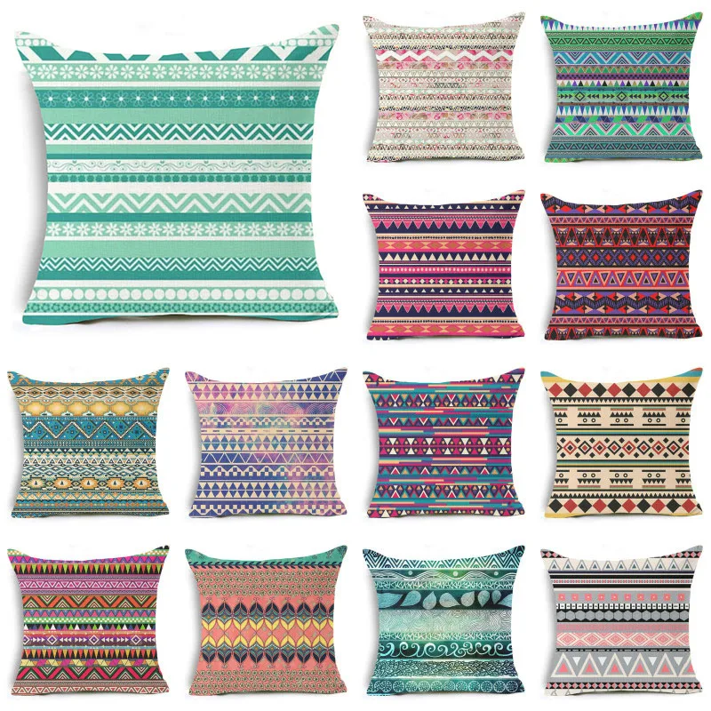 

Elife Polyester Cotton linen Indian Cushion Cover Geometric Pillow Case Bohemian Pillows Cover For Sofa Car Home Decor 45*45CM