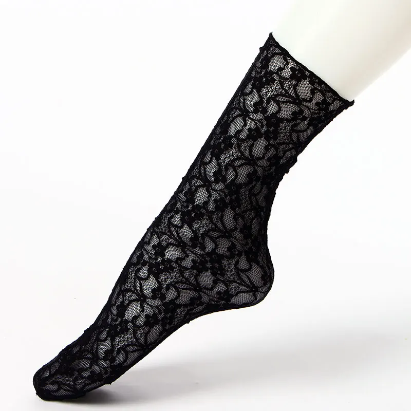 Модные женские кружевные свободные носки до лодыжки в стиле Харадзюку, милые винтажные женские белые летние свадебные носки принцессы в стиле ретро - Цвет: black