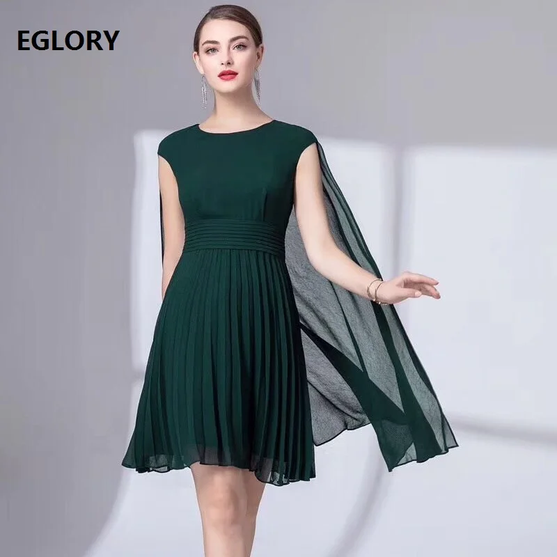 

Cape Poncho Dress for Party 2019 Summer Style Women O-Neck Short Sleeve Solid Green Blue Pleated Dress Vestidos Robe Femmes XXL