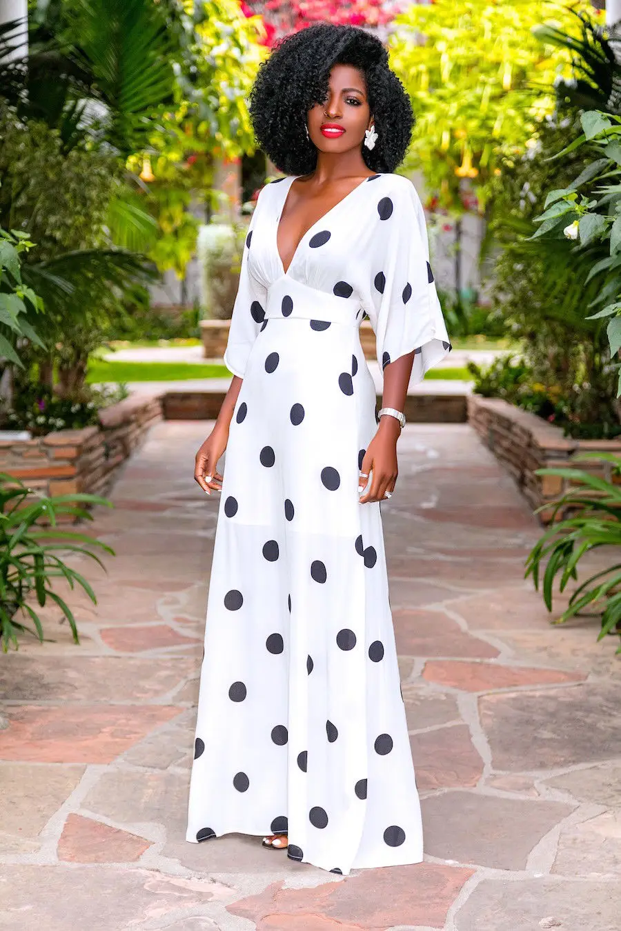 

2018 Latest Style Women's Summer Boho Half Sleeve Deep V-neck Polka Dot Maxi Dress Ladies Holiday Long Sundress