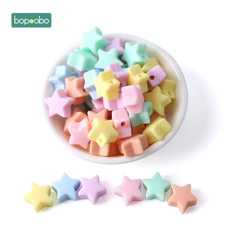 Bopobo, 100 шт, силиконовые бусины в виде звезд, пищевая жемчужина, силиконовая звезда, Прорезыватель для зубов, пустышка, прорезыватель без BPA, детский Прорезыватель - Цвет: Candy Color Star