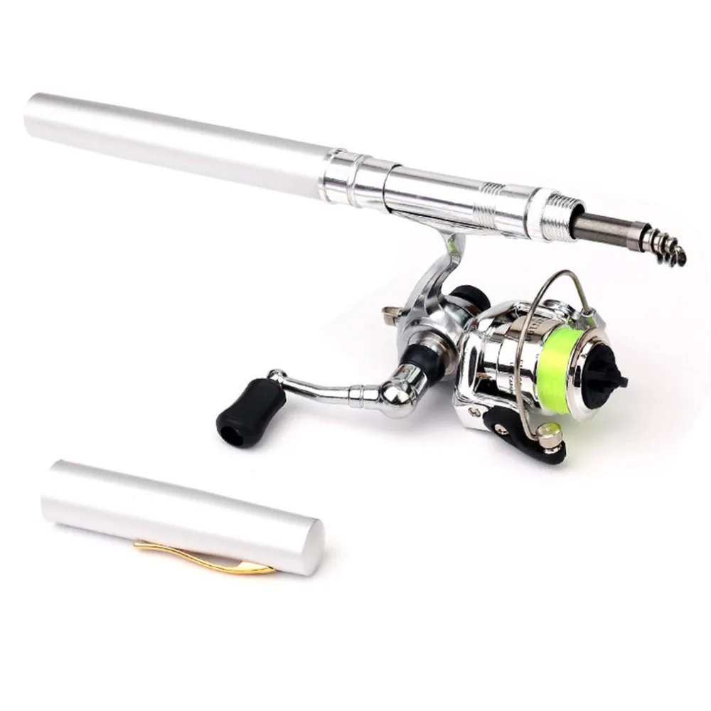 Vara de Pesca Pólo de Pesca com Carretel Carretel de Pesca de Metal Portátil tipo Caneta Pesca ao ar Mini Telescópica de Pesca de Metal Livre Enfrentar Acessórios 7 telescópica pólo de pesca com metal carretel
