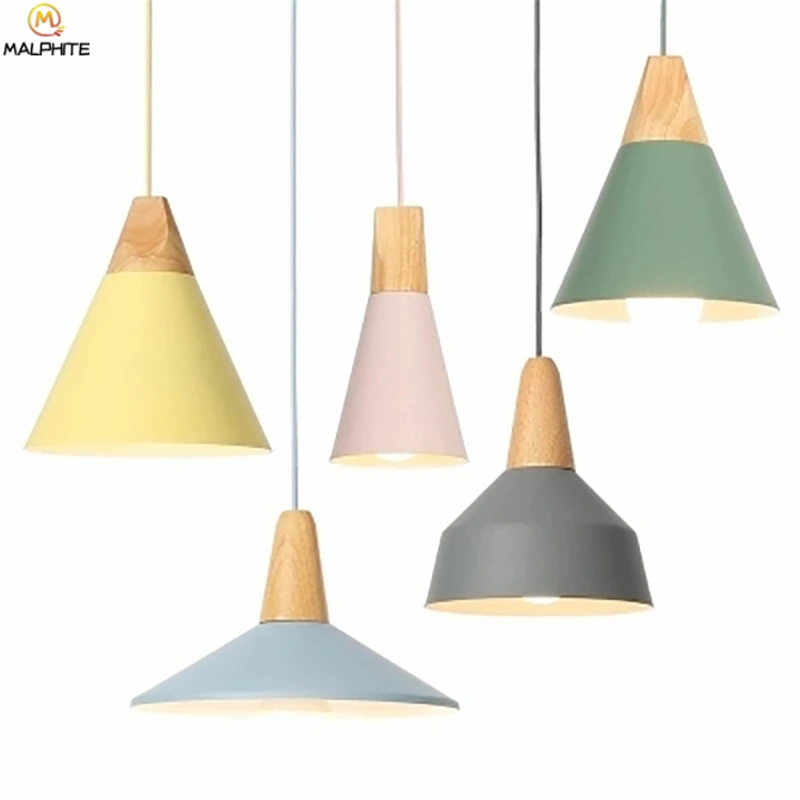 

Nordic Color Pendant Lights Restaurant Living Room Hanging Pendant Lamp Modern Simple Home Lighting Solid Wood Kitchen Fixtures
