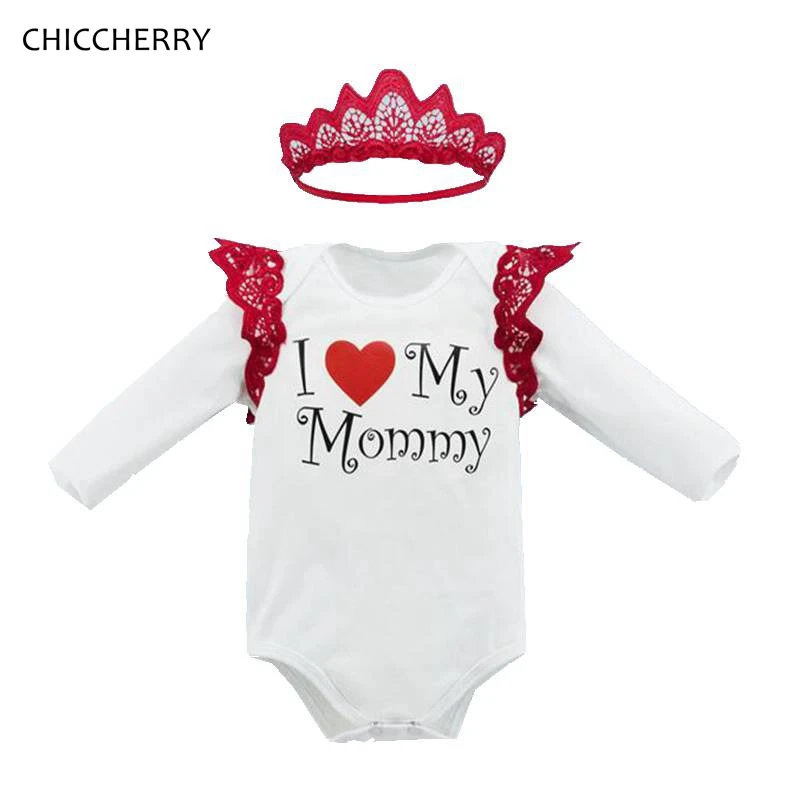 

I Love My Mommy Newborn Baby Girl Clothes Sets Long Sleeve Bodysuit Jumpsuit with Headband Vetement Bebe Fille Infant Clothing
