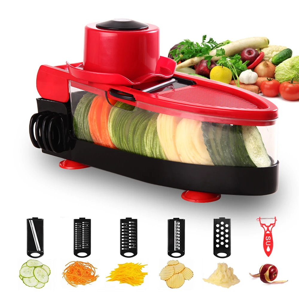 Adjustable Vegetables Peeler Onion Grater Cutter Mandoline Slicer with 5 Blades