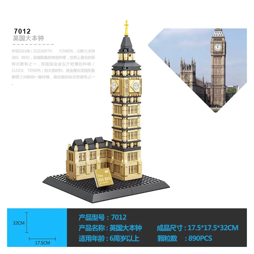 Architecture 3D DIY Big Ben Building Blocks Sets City Bricks Classic Skyline