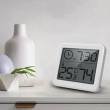 Multifuncional termômetro higrômetro automático eletrônico monitor de umidade temperatura relógio 3.2 polegada grande tela lcd com suporte