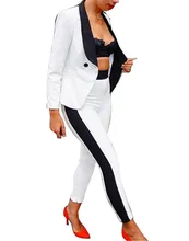 2016 Autumn Female 2-piece Set Black White Patchwork Elegant Pants Suits for Women Office Ladies Business Casual Blazer Set