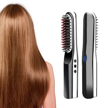 

USB Portable mini Straight Hair Comb Fast Electric LED Indicator Travel Anion Straight Straightener Beard Combs Brush
