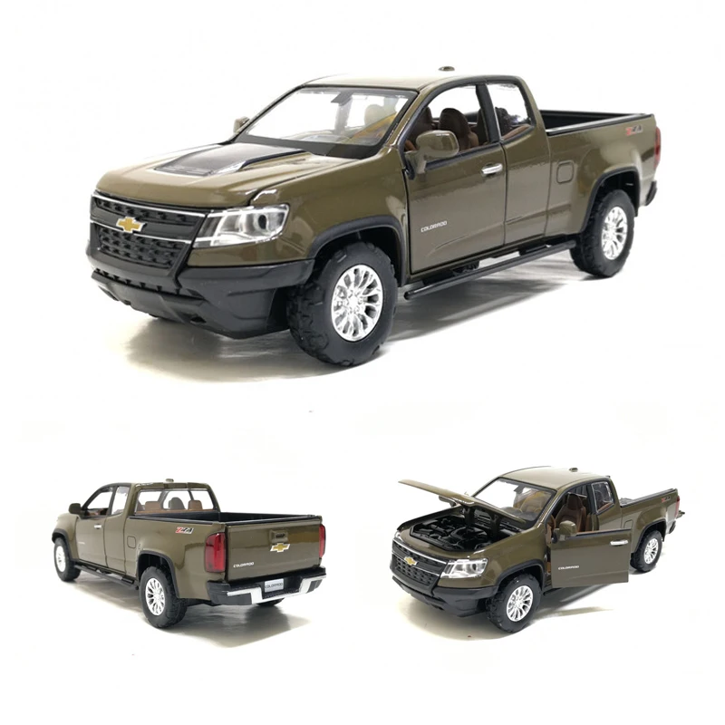 1:32 Сплав Chevrolet Colorado пикапа Игрушечная модель автомобиля с вытягиванием назад звуковой светильник Diecasts транспортные средства детские подарки коллекция игрушек