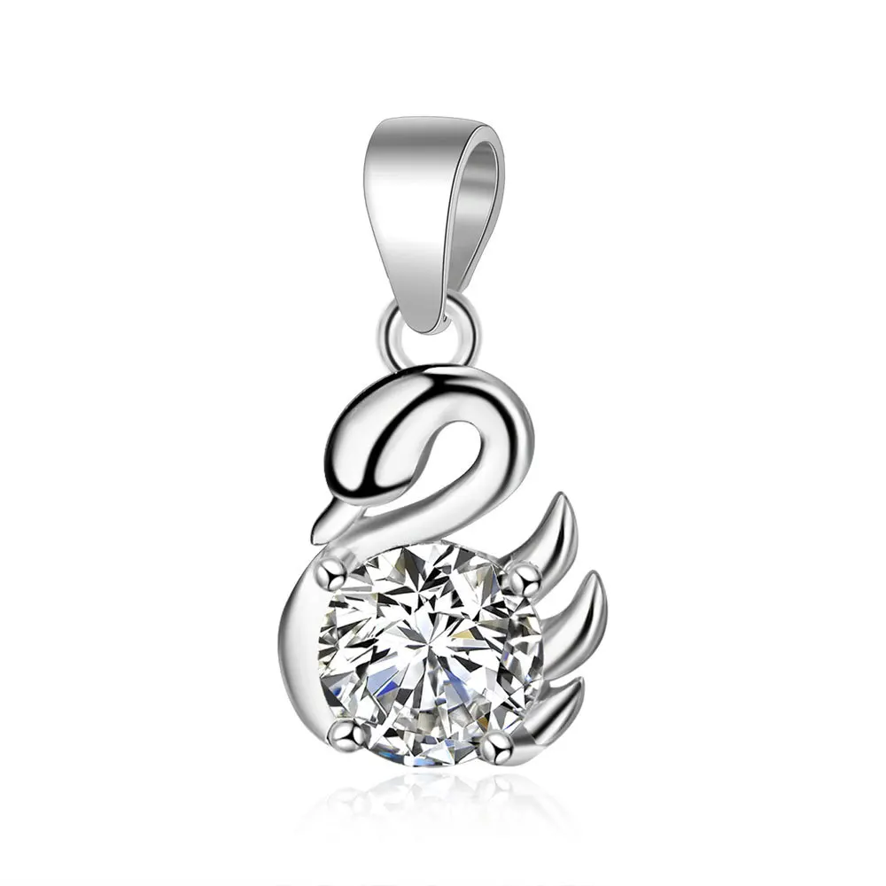 

1pcs 100% Real 925 Pure Silver Clear Shiny Zircon Stone Elegant Swan Charm Pendant for Women Weeding Necklace Jewelry Making