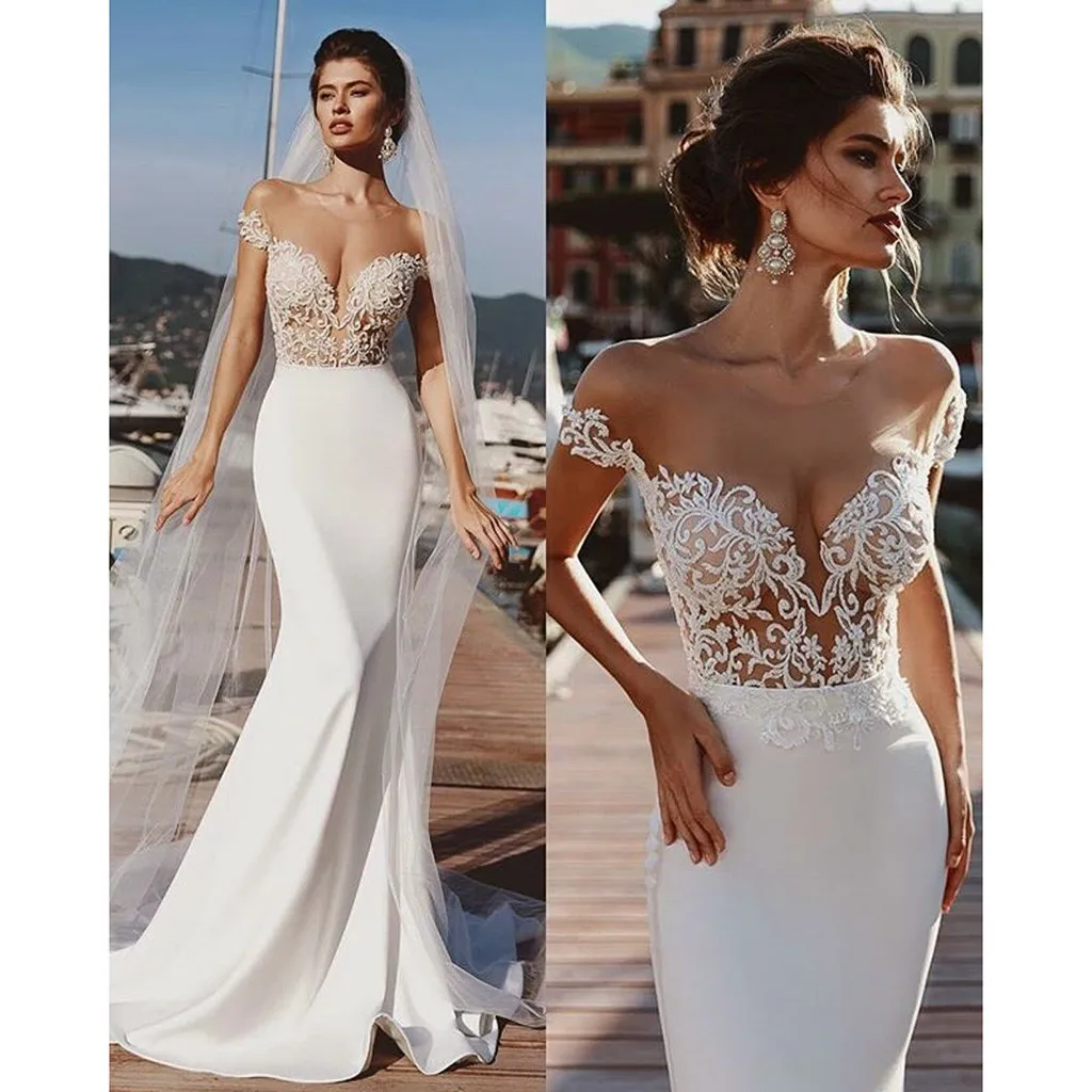 

Fashsiualy Women Evening Party Dress Sexy Deep V neck Lace Dress Off Shoulder High Waist Dress Lady Bodycon White Long vestidos