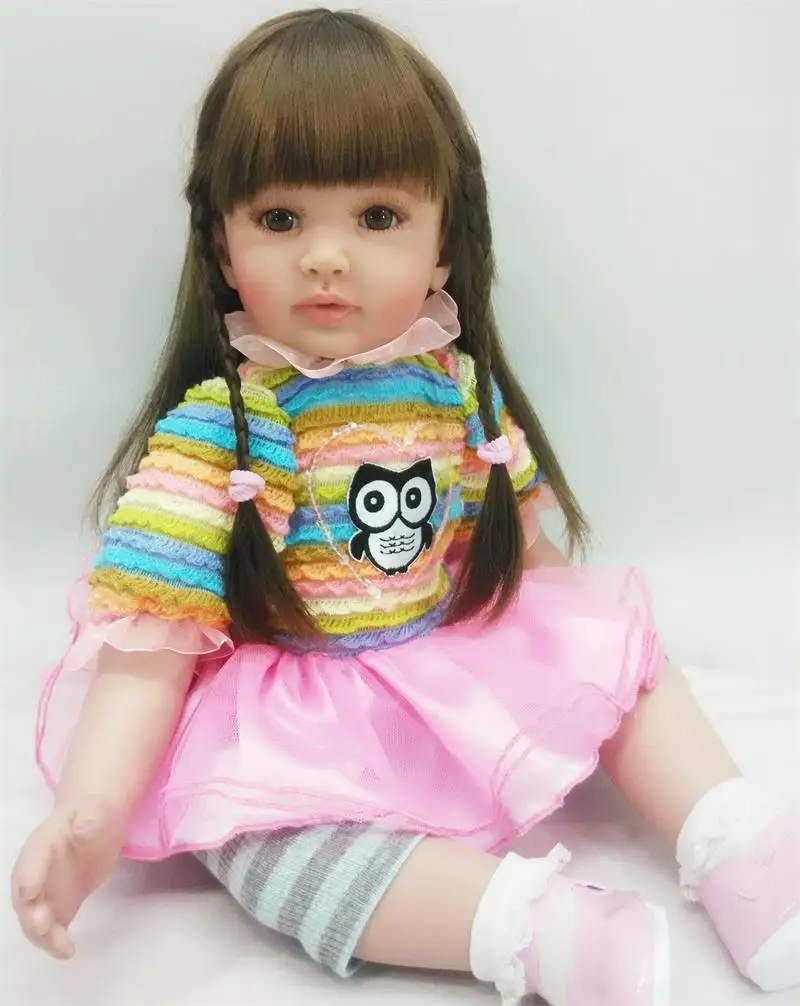 

Pursue 24"/60cm Toddler Reborn Baby Princess Girls With Long Hair Soft Body Vinyl Limbs Realistic fell Accompany Play Fun Toys