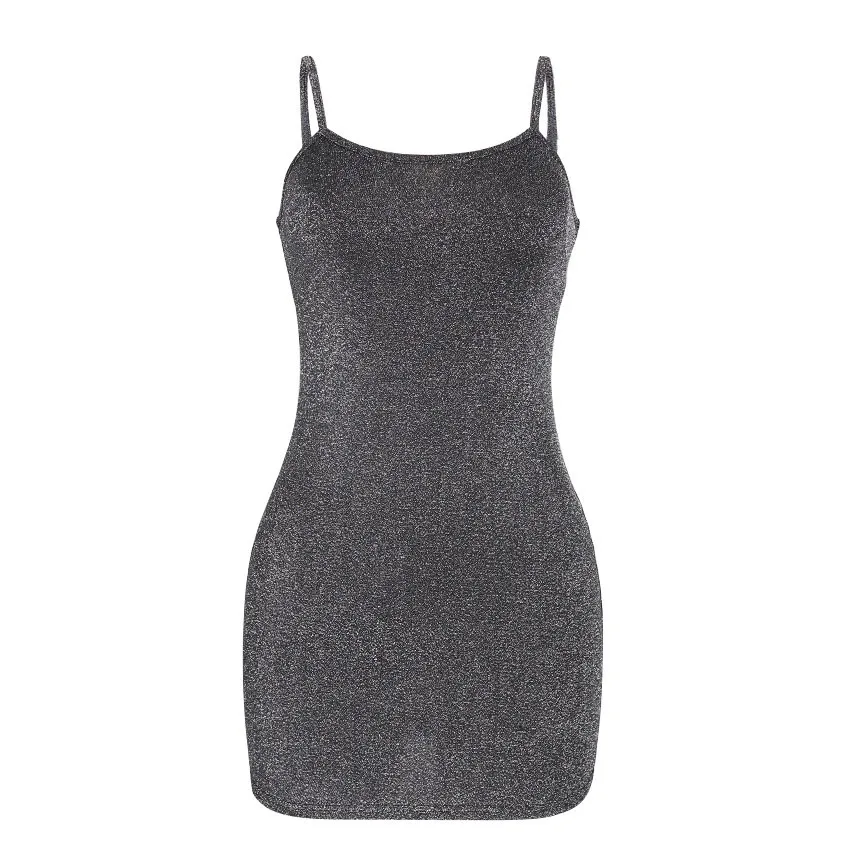 2018 Women Sexy Waist Silver Dress Temperament commute Suspender Backless Slim Dress Off Shoulder Dress Slim Fit