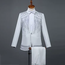 Male Suit Set Blazer Jacket Crystals Clothes Men Night Party Wedding Outfits Adult Singer Host Performance Formal Costume DT764
