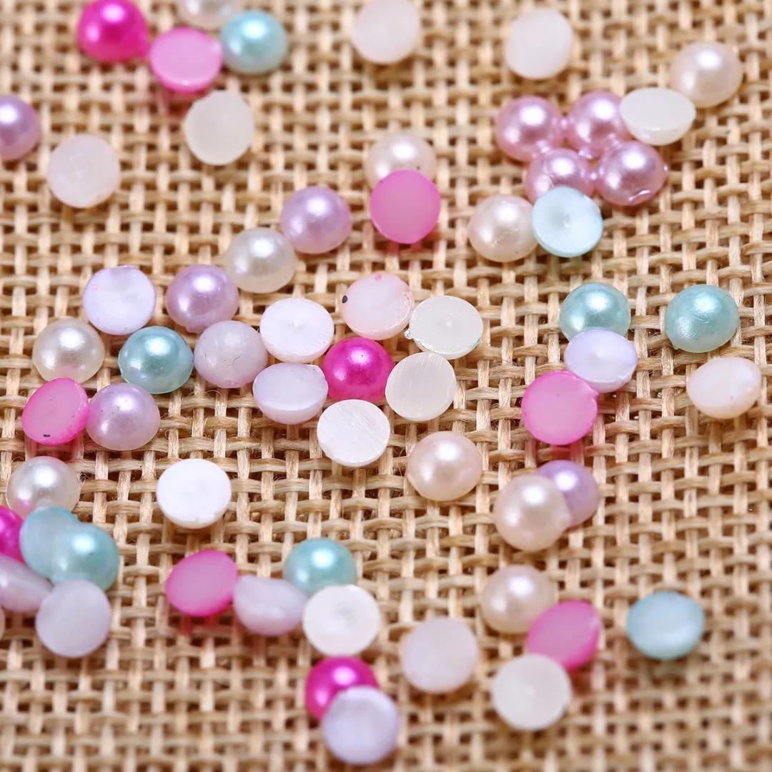 1 Set 3000pcs Half Round Pearls Mixed Color Cabochon Imitation Pearl Flat Back Bead for DIY Scrapbook Craft Phone