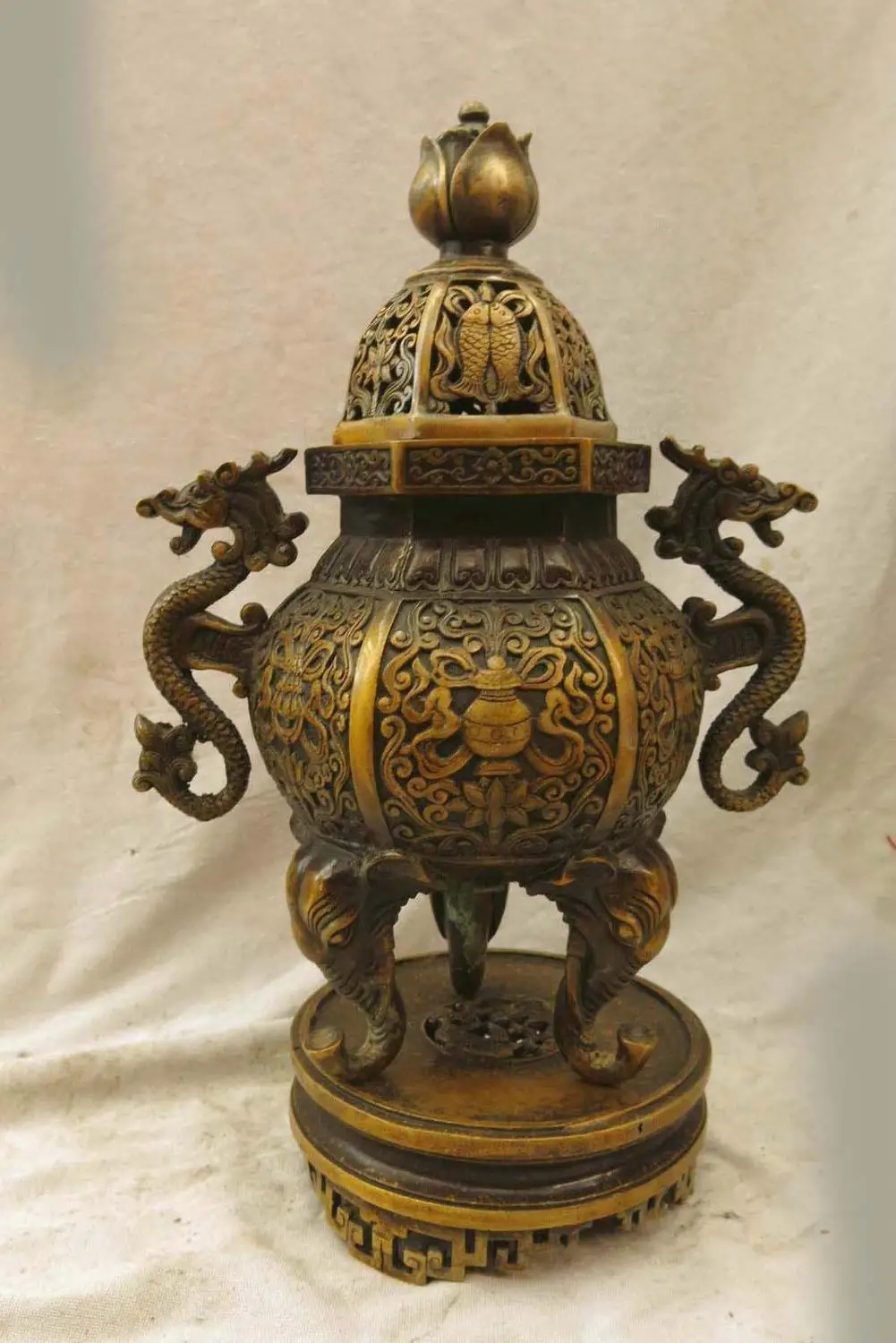 

13' China bronze fine Dragon elephant eight treasures censer incense burner (D0426)