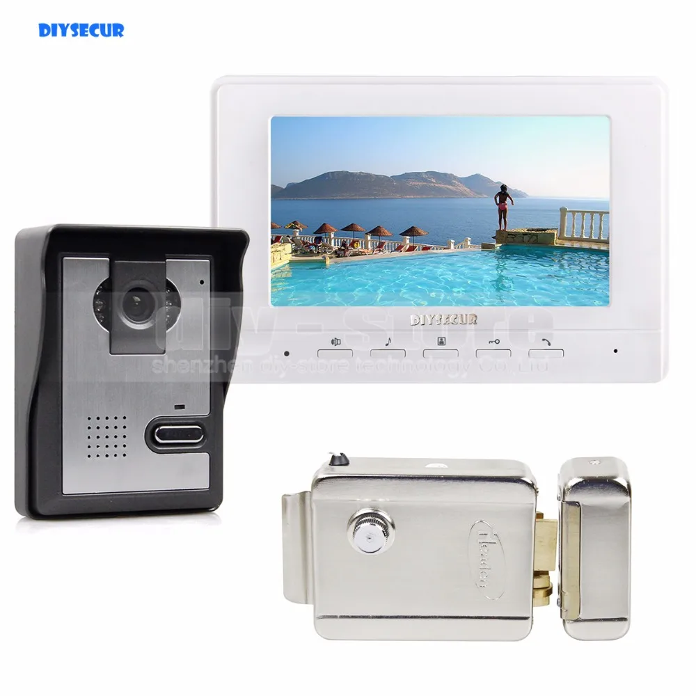 

DIYSECUR Electric Lock 7inch Video Intercom Video Door Phone Doorbell 1 Camera 1 Monitor for Home / Office Security System White