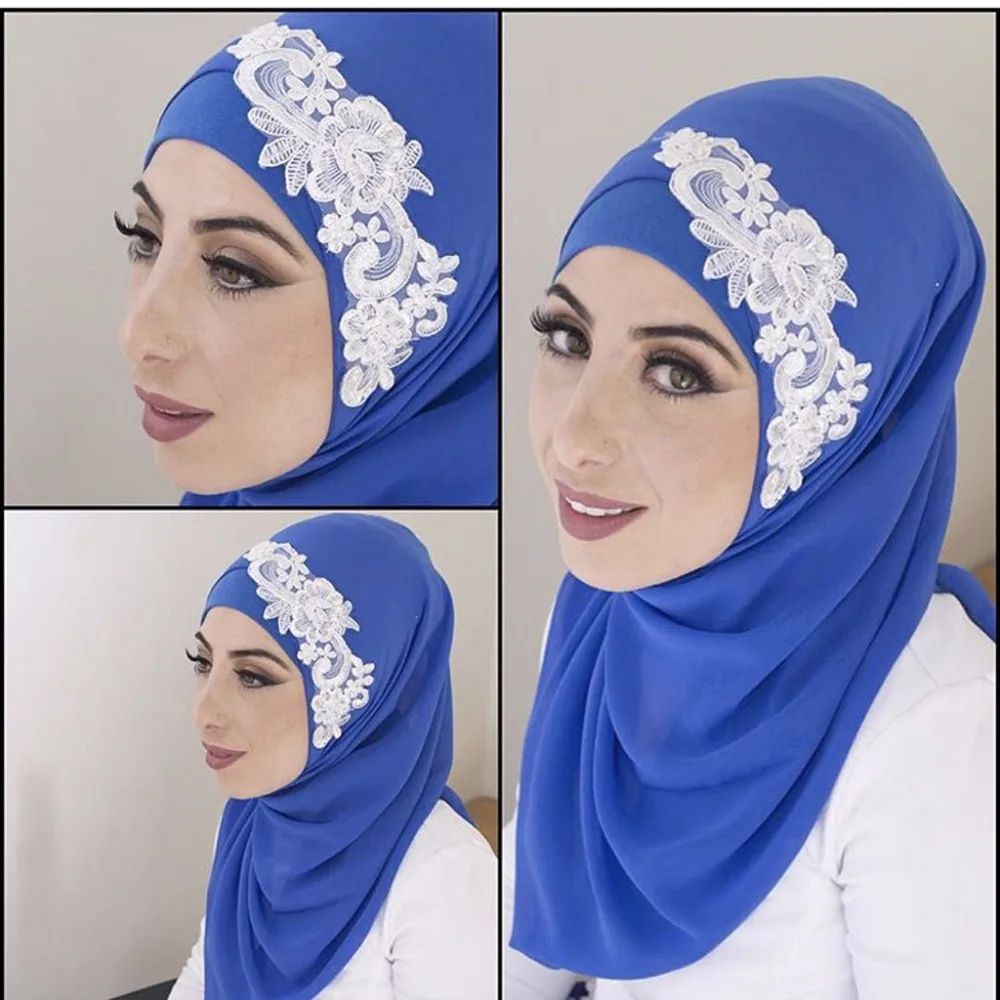 US $11.11 11 Designer Muslim Veils Blue Appliqued Lace Hijab Bridal Headdresses Wedding Accessorieswedding accessoriesdesigner wedding