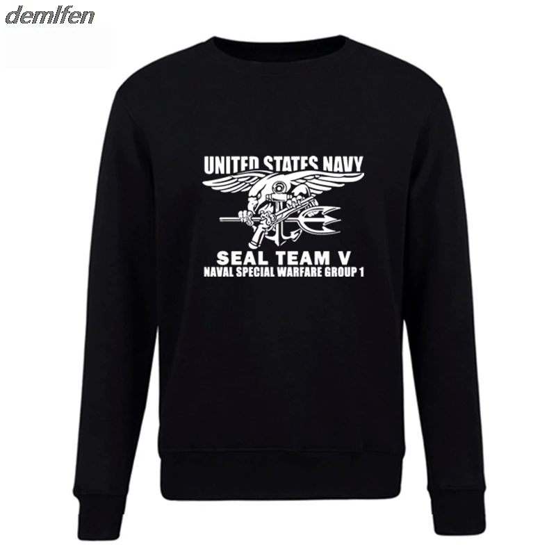 Autumn Winter Casual Men Pullover Sweatshirt Seal Team Navy Group Hoodie Male Hip Hop Cool Tops Harajuku Streetwear Fitness | Мужская