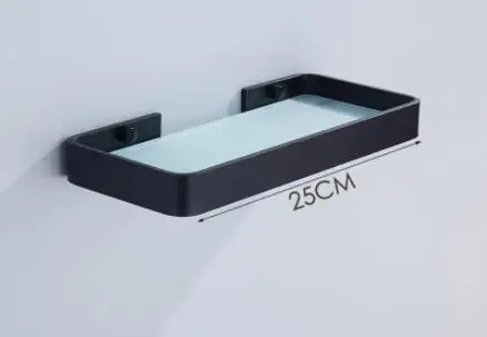 25 см 35 см 45 см черная алюминиевая стеклянная полка, квадратные стеклянные полки для ванной комнаты, стойка для душевой комнаты, косметическая полка - Цвет: 25CM