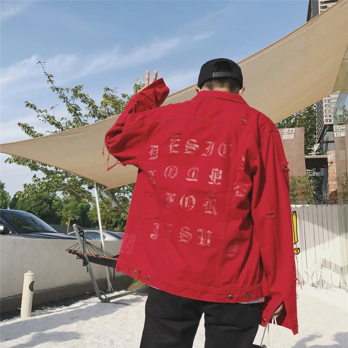 

Fashion Casual Men's Jacket Spring And Autumn New M-2XL Patch Hole Hole Loose Shirt Jacket Red Black Personality Youth Popular