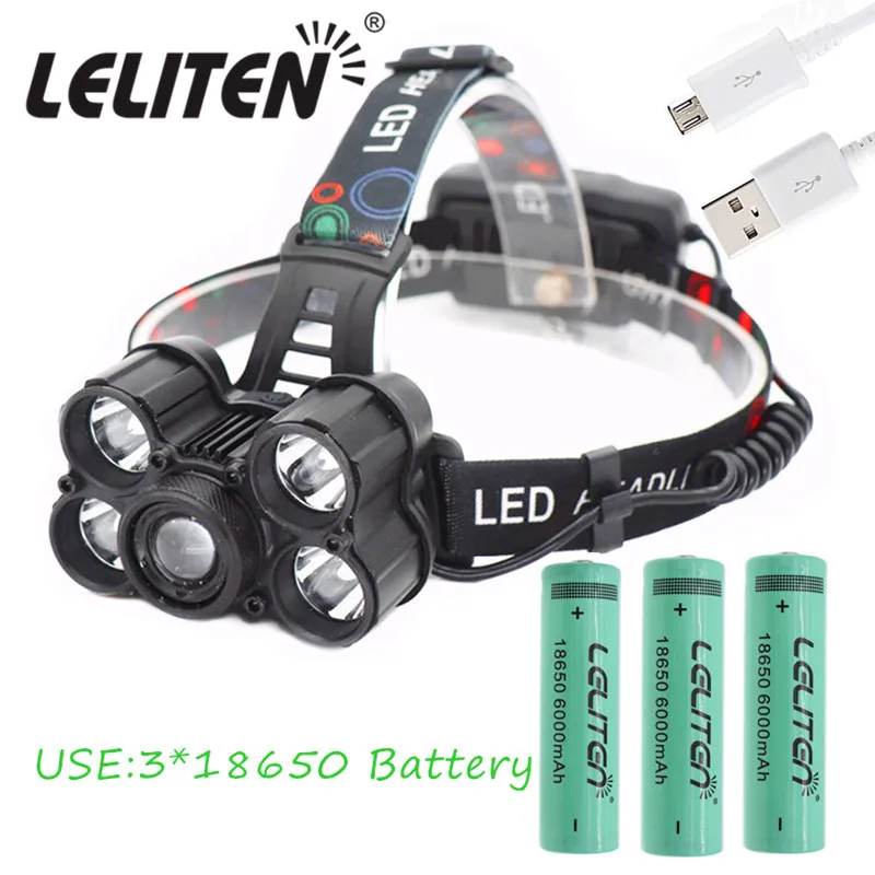 

Use 3x18650 Battery 50000LM XM-T6x5 Led Flashlight Super bright Waterproof LED Headlamp ZOOM Headlight Fishing light Hunting