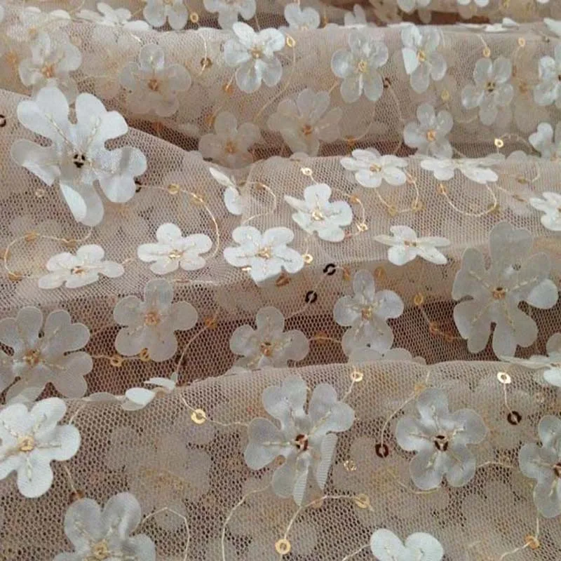 1 ярд африканские блестки цветочный кружевной ткани для летнее платье, Ширина 130 см, одежда для девочек ткань для шитья для рукоделия материал Tecido
