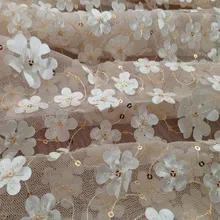 1 ярд африканские блестки цветочный кружевной ткани для летнее платье, Ширина 130 см, одежда для девочек ткань для шитья для рукоделия материал Tecido