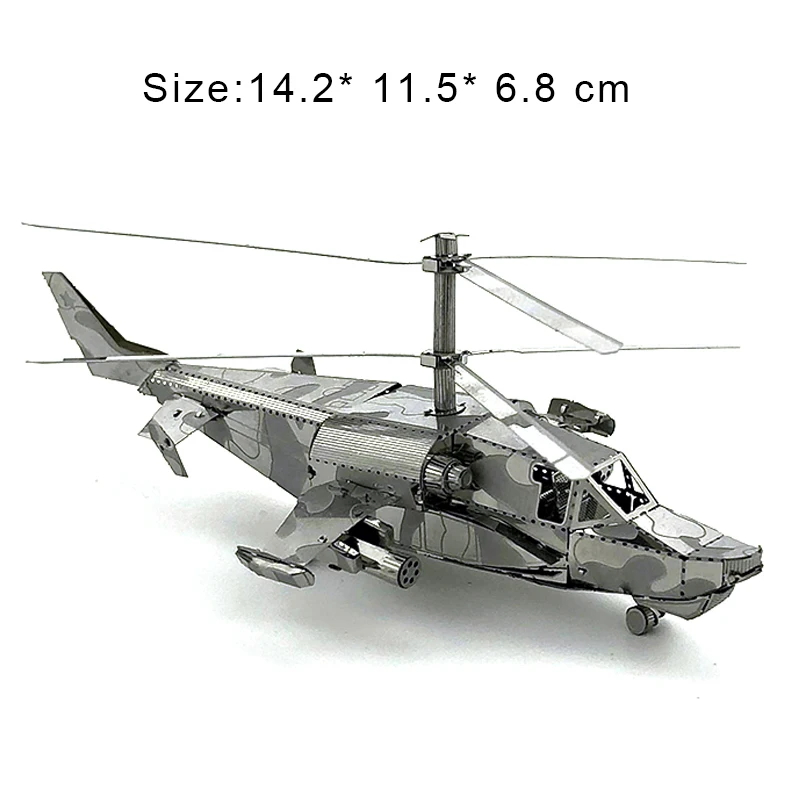 

3D Metal Puzzles Model Silver KA-50 Armed Helicopter Manually Jigsaw Educational Toys Adult Friend Children Birthday Gifts