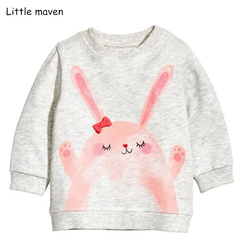 

Little maven 2017 winter new baby girl brand clothes girls rabbit print warm thick t shirt add soft nap C0089