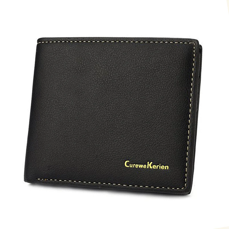 

Quality New Men's PU Leather Wallets Black Colors 2 Folds Photo Bit ID Credit Card Holder Photo Bit Purse Wallet Free Shipping
