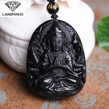 

The wholesale supply of Natural Genuine Obsidian Obsidian Pendant Necklace Pendant arm Guanyin four men and women