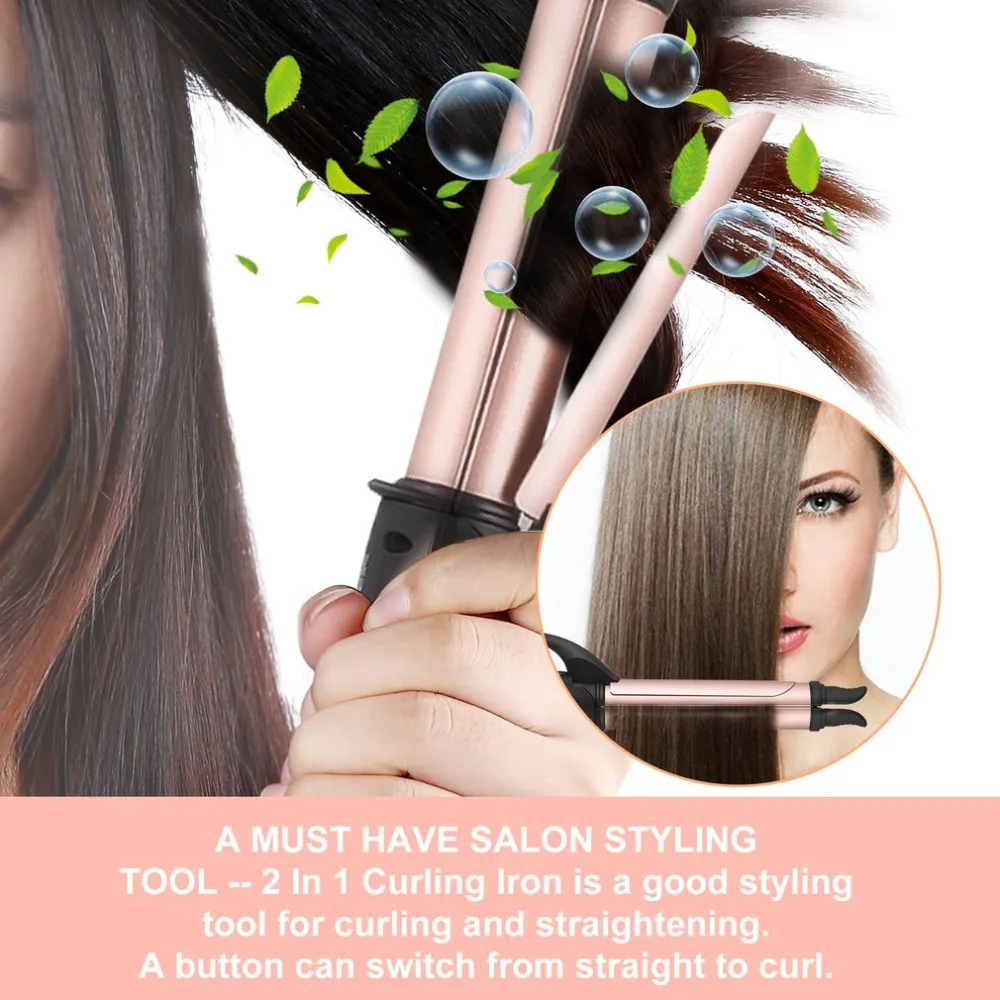 

2 in 1 Hair Straightener & Curler Heating PTC & Ceramic Coating Auto Shut Off Salon Styling Beauty Tool Waver Maker U-kiss HOT