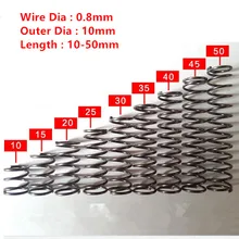 50 шт. 0,8*10 серии небольшое пятно Весна 0,8 мм мини провода сжатия давления пружины 0,8*10*(10/15/20/25/30/35/40/45) 3D принтера