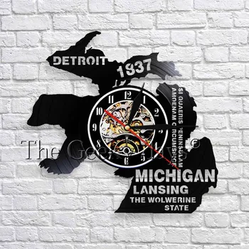 

1Piece The Wolwerine State Michigan Vinyl Wall Clock 3D Wall Watches Lansing Detroit Wall Art Decor Unique Travel Gift Idea