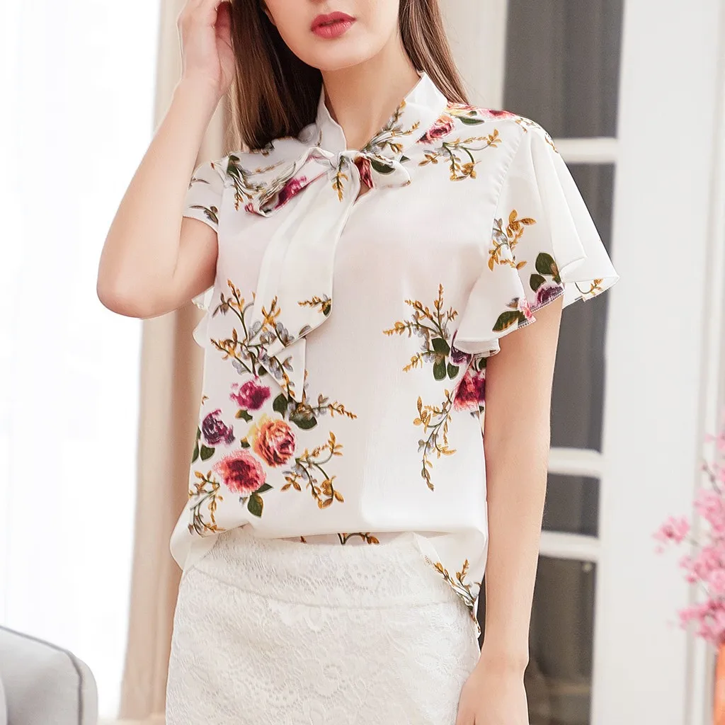 Best Sell Women Short sleeve Bow-Knot Neck Printing Shirt Casua Print Top Loose Printed Funny t shirt For Lady Femme Top Best Sell Women Short sleeve Bow-Knot Neck Printing Shirt Casua Print Top Loose Printed Funny t shirt For Lady Femme Top