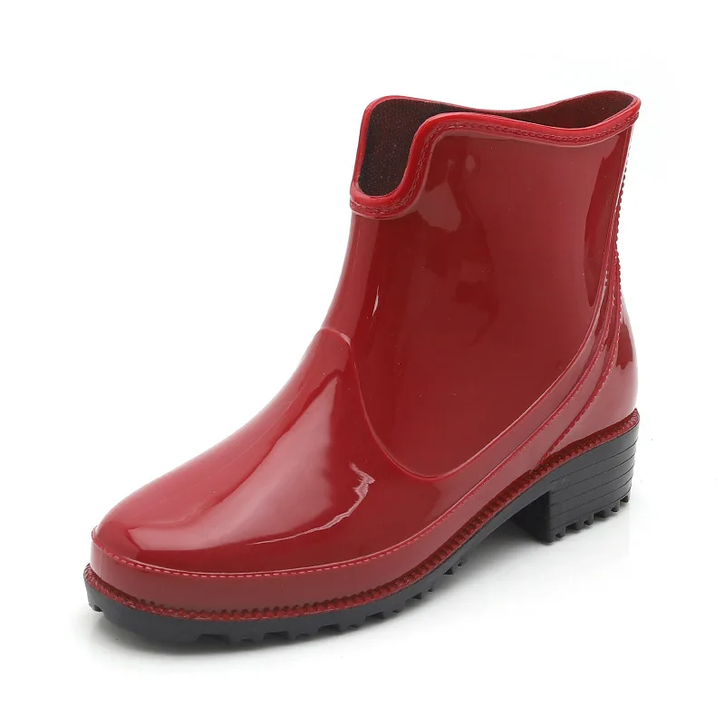 Chaussures Rond Noir Cheville Femmes En Slip on Caoutchouc Solide Rainboots Imperméables Non bleu De Bout slip Faible Pluie rouge Bottes p5q5wz