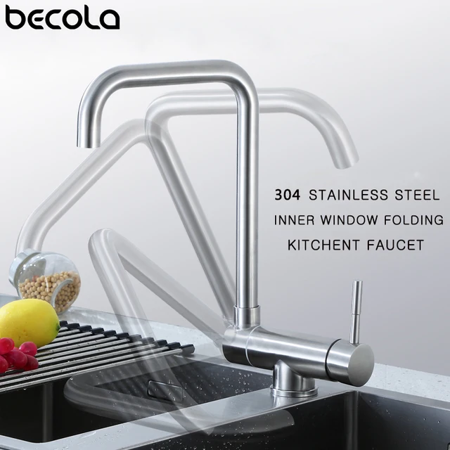 Special Offers BECOLA Stainless Steel Kitchen Faucet Lead-free Folding Mixer 360 Degree Swivel Single Handle Nickel Kitchen Sink Taps