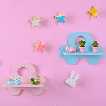 

Nordic Wooden Wall Mount Shelf Storage Holders Pink Car Shaped Hanging Rack Organizer Kids Baby Room Nursery Wall Decor Crafts