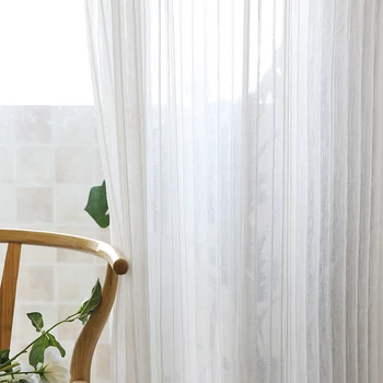 

Chicity White Striped Tulle Curtains For Living room Faux Linen Tulle curtains for kitchene Soft Tulle for bedroom Customized