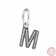 925 стерлингового серебра Висячие буквы 'М' прозрачный CZ DIY Fit PANDORA Подвески для женщин ювелирных изделий высокое качество низкая цена LW350M