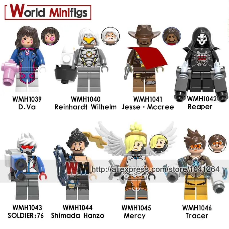 

Blocks Legoings technic D.Va Reinhardt Wilhelm Jesse.Mccree Reaper Soldier 76 Shimada Hanzo buildin Figures For Children Toys