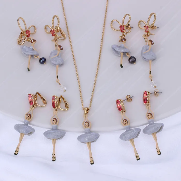 

Dyxytwe Fashion Gem Gray Ballet Pendant Necklaces For Ladies Enamel Beautiful Luxurious Party Jewelry Hot Good Quality